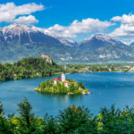 Scenic view of the beautiful Mala Osojnica in Bled, Slovenia under a sunny day