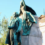 Sculpture of poet Preseren in Ljubljana square in Slovenia
