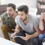 Very disappointed men after a soccer match