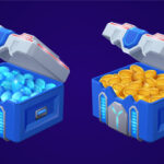 Cartoon set of sci-fi treasure boxes