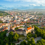 Aerial drone view of Ljubljana, Slovenia