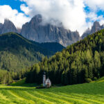 St. Magdalena Church, Villnoss Valley, South Tyrol, Italy with Puez Geisler Group Dolomites